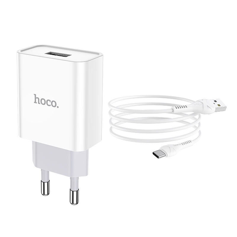 Адаптер постоянного тока Hoco C81A, 1гн.USB 5В,2,1А + кабель Type-C, белый 2