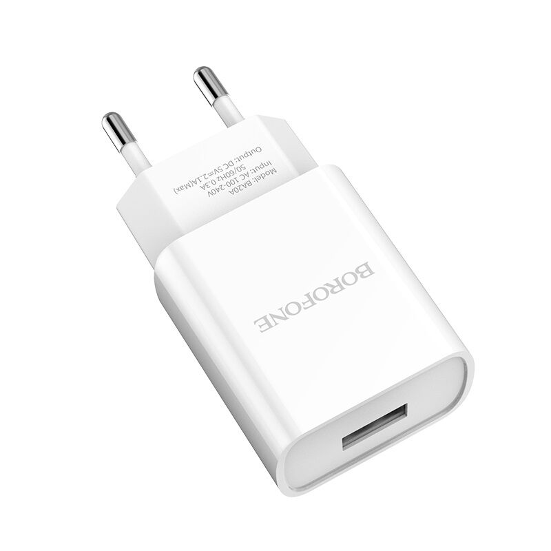 Адаптер постоянного тока BoroFone BA20A, 1гн.USB 5В, 2,1А с кабелем Lightning, белый 3