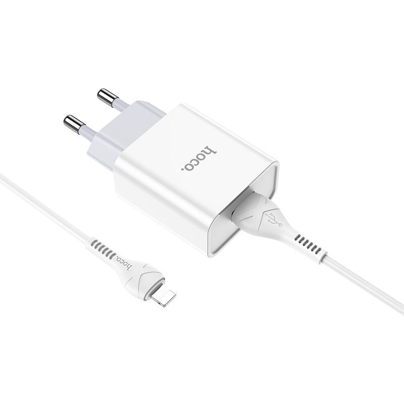 Адаптер постоянного тока Hoco C81A, 1гн.USB 5В,2,1А + кабель iPhone Lightning, белый 3
