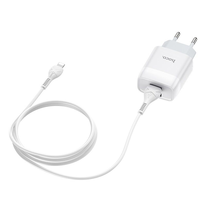 Адаптер постоянного тока Hoco C-73A, 2хUSB 5В,2,4А + кабель iPhone Lightning (белый) 2