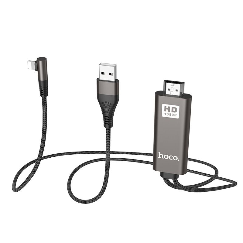 Шнур шт.HDMI - шт.Lightning (iPhone 5-11) 2,0м силиконовый, чёрный UA14 "Hoco" 3