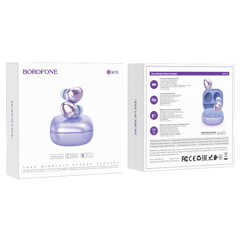 Гарнитура беспроводная "Borofone" BW10, Bluetooth V5.1, TWS, фиолетовый 1