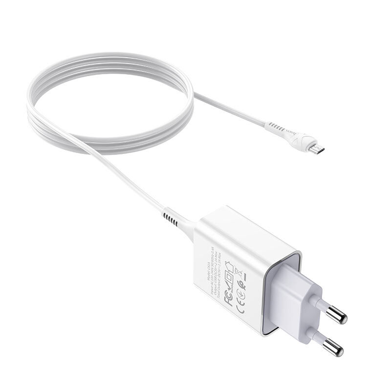 Адаптер постоянного тока Hoco C81A, 1гн.USB 5В,2,1А + кабель micro USB, белый 3