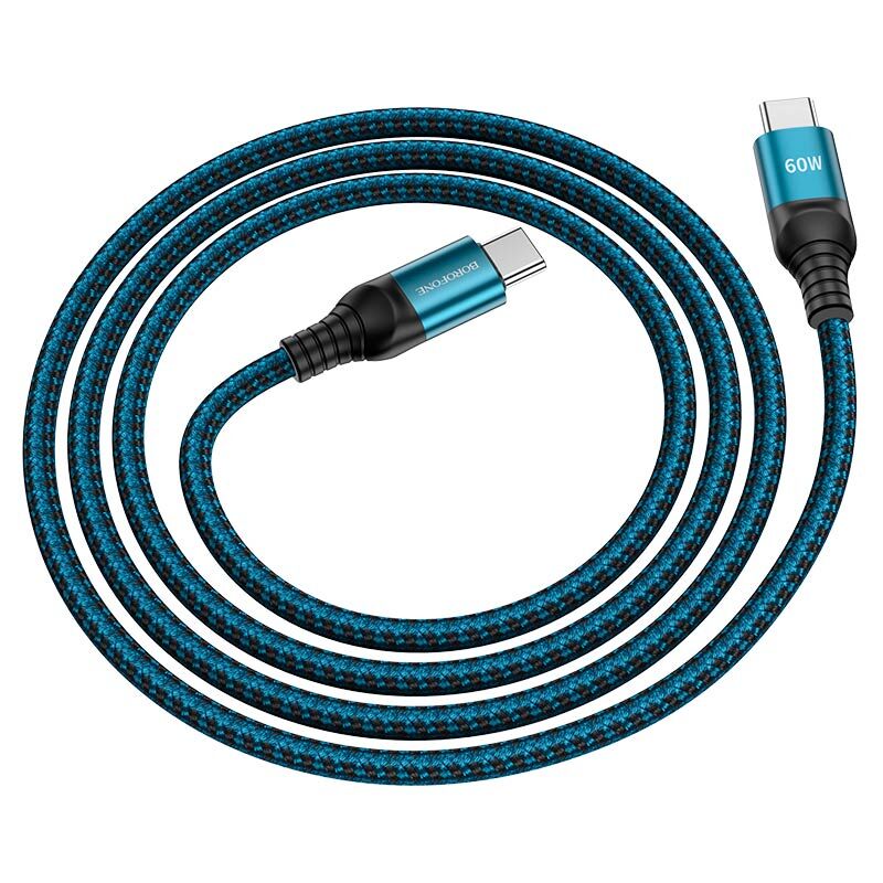 USB кабель шт.Type-C - шт.Type-C 1,5м, 3,0A PD3.0 60W нейлон, синий BX56 "Borofone" 2