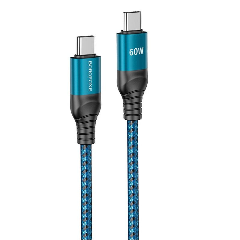 USB кабель шт.Type-C - шт.Type-C 1,5м, 3,0A PD3.0 60W нейлон, синий BX56 "Borofone" 3