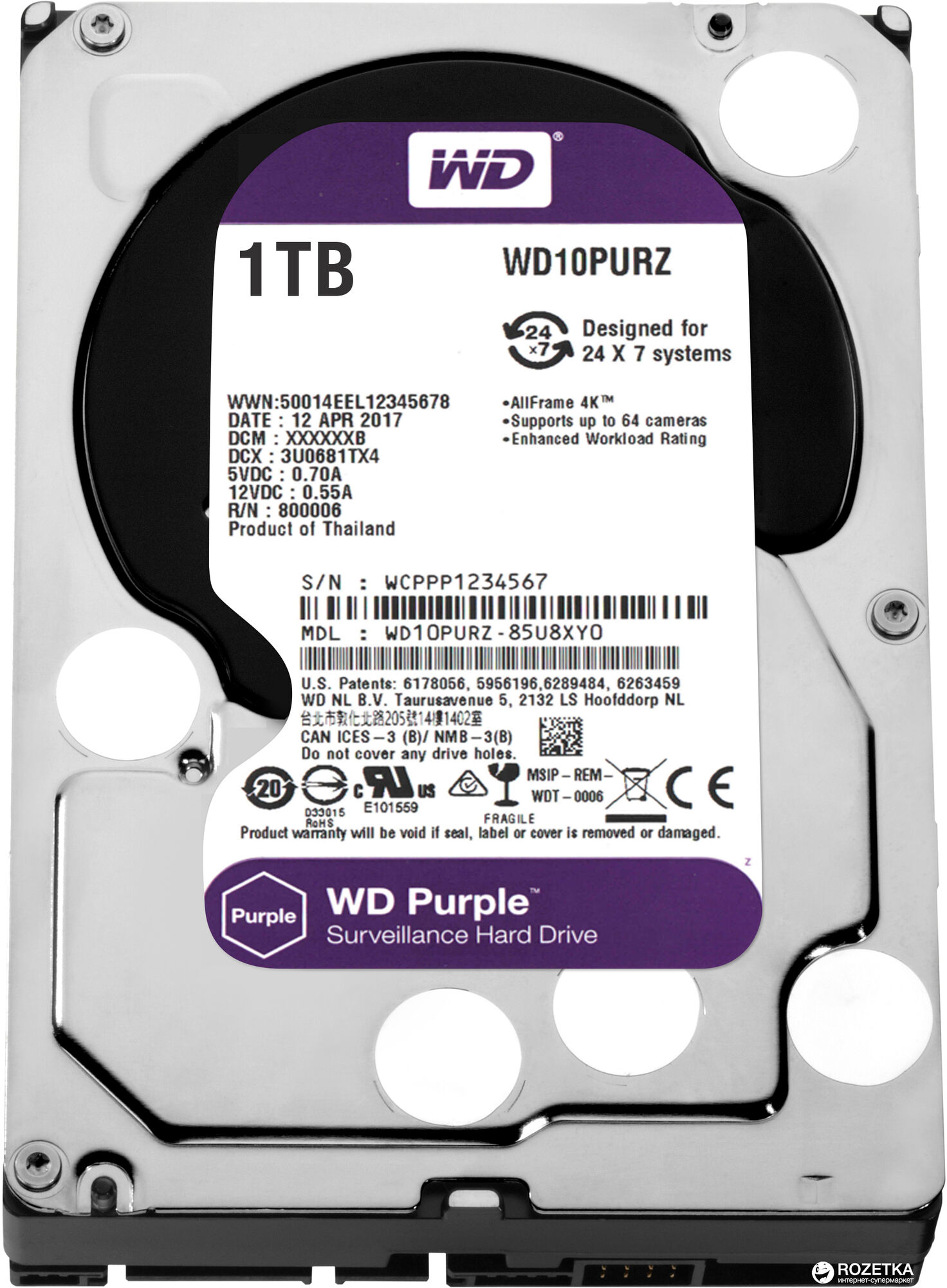 Жёсткий диск WD Purple WD10PURZ WesternD