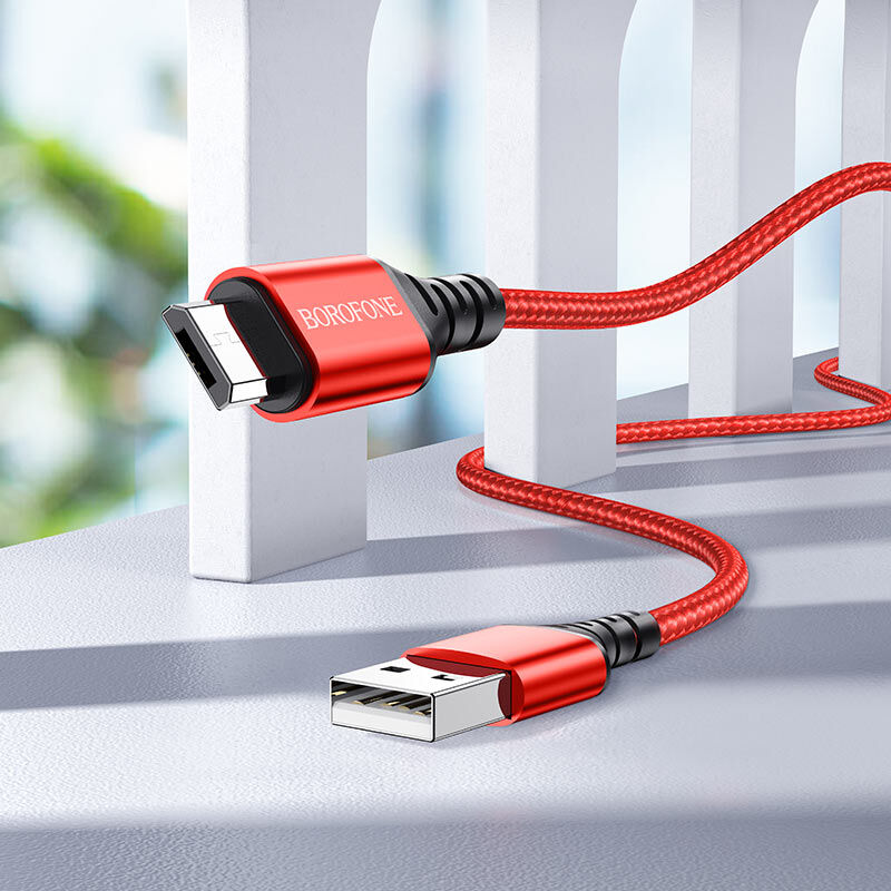 USB кабель для зарядки micro USB 1м, 2,4A тканевый, красный BX54 "Borofone" 2