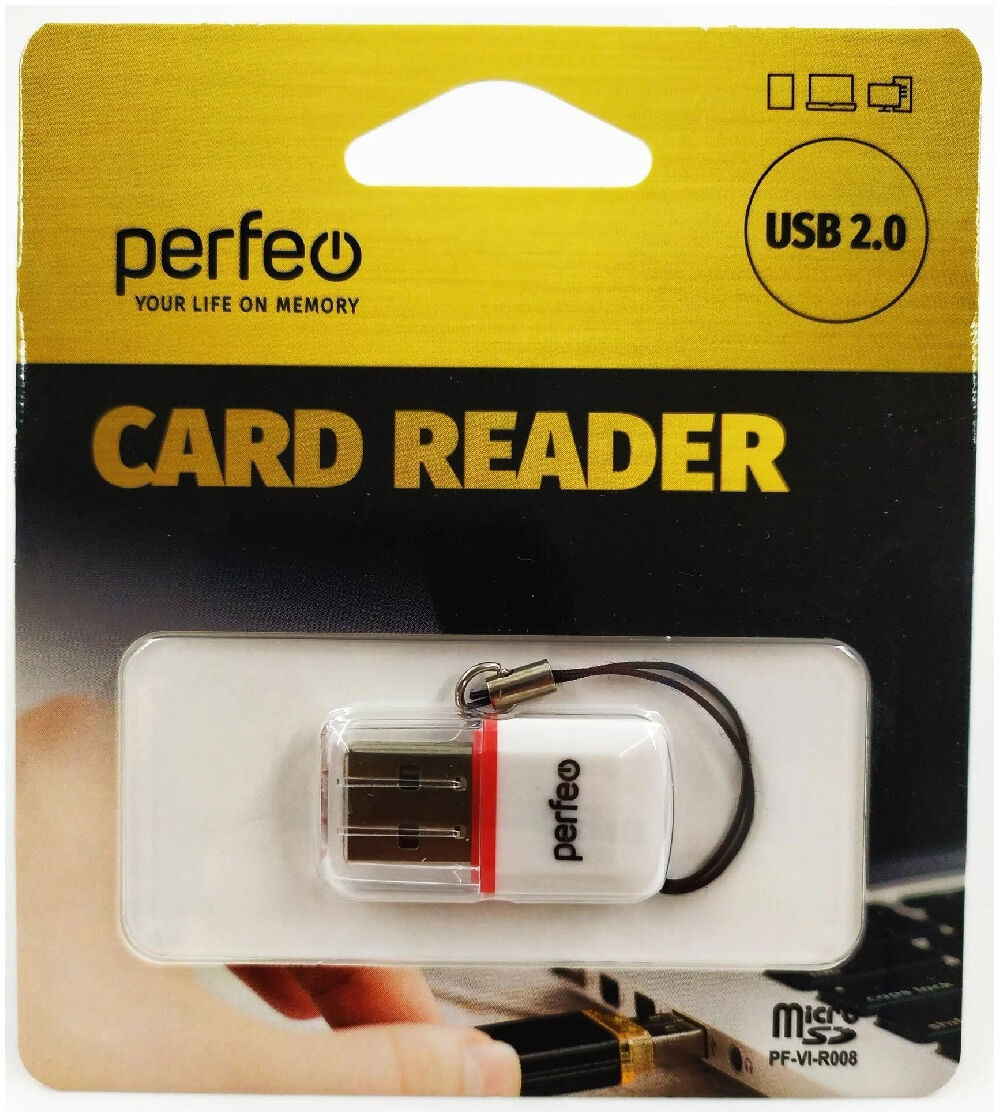 КартРидер Perfeo Micro SD, (PF-VI-R008 White) белый