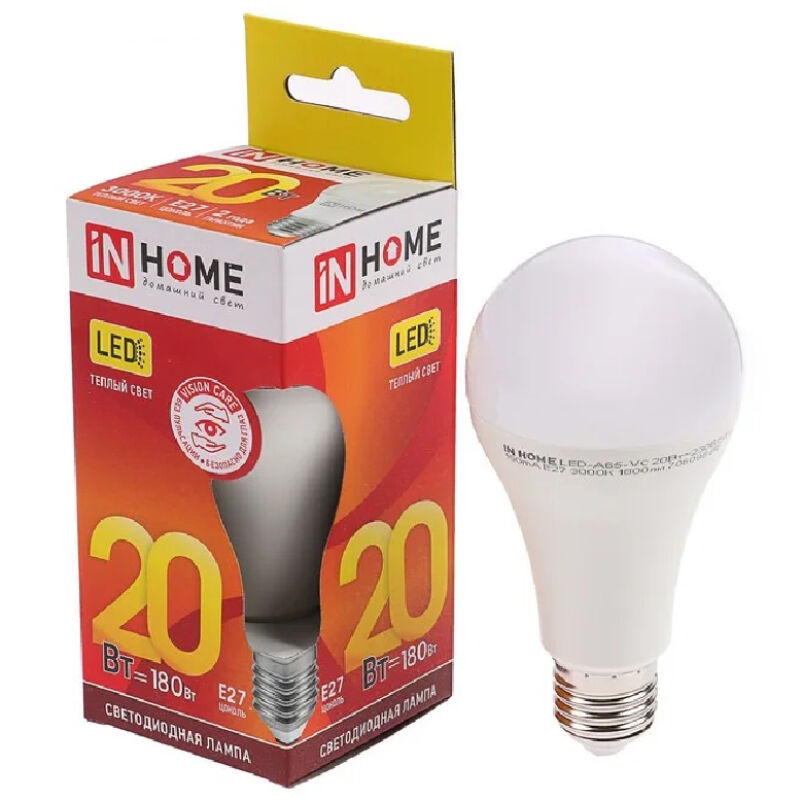 Лампа светодиодная LED-A60-VC 20Вт 230В Е27 4000К 1800Лм IN HOME