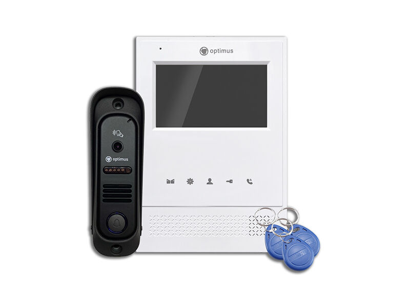 Комплект видеодомофона Optimus Leader 2.0 IK-4.0(w+b). Монитор 4,3˝ TFT LCD, Панель 700ТВЛ, 65°