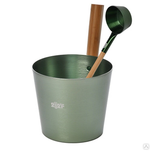 Набор для сауны OXY-M Dark Green 2 (ушат 5 литров, черпак 33 см, ручка бамбук) #1